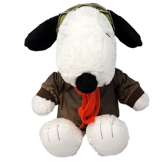 Vintage Build A Bear Peanuts Snoopy Flying Ace Aviator Plush 17” Jacket Scarf - Picture 1 of 8